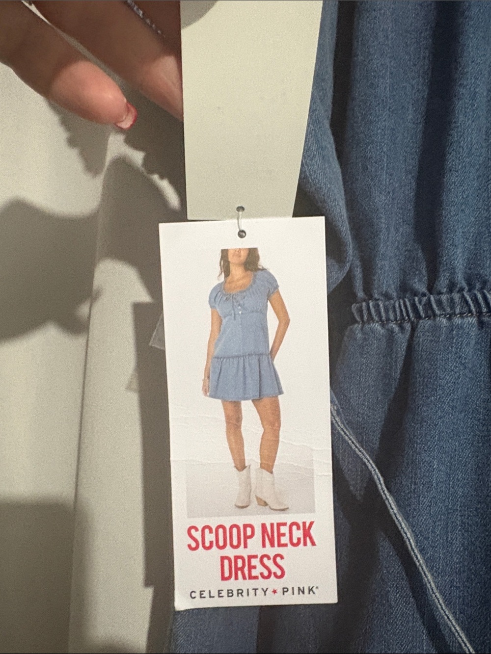 Celebrity Pink Blue Denim Peasant mini dress - Picture 4 of 4